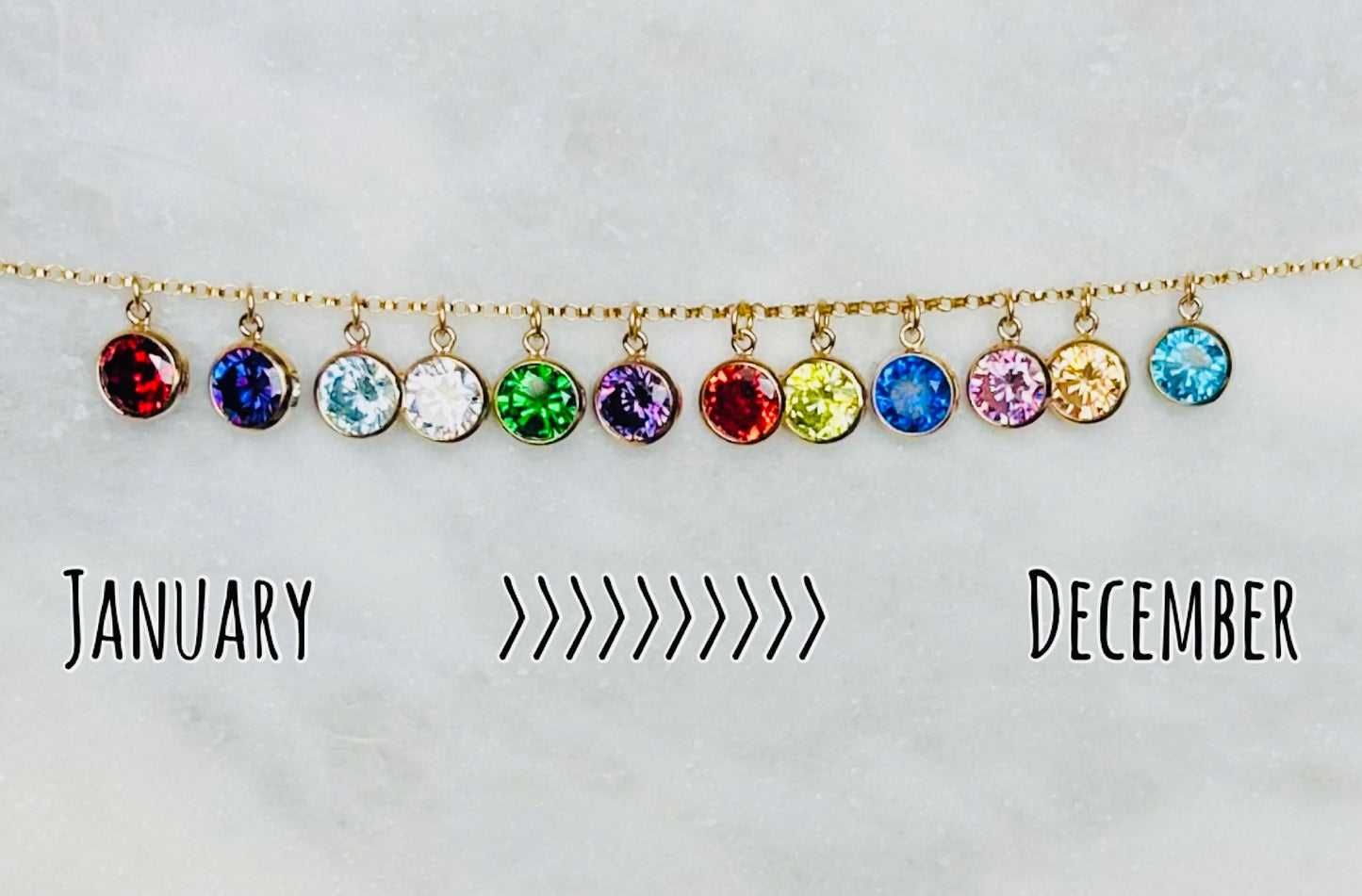 Personalized Birthstone Chain Necklace, Multiple Metals