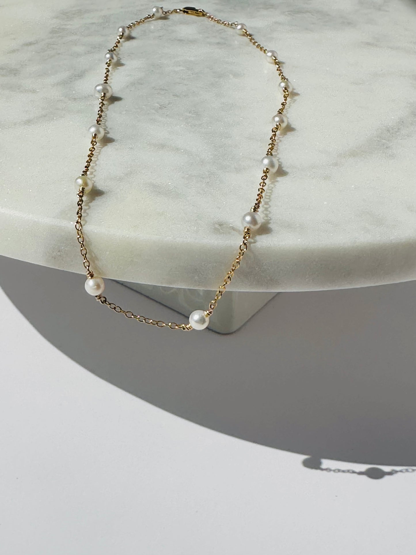 Multiple Pearl String Chain Necklace, Multiple Metals