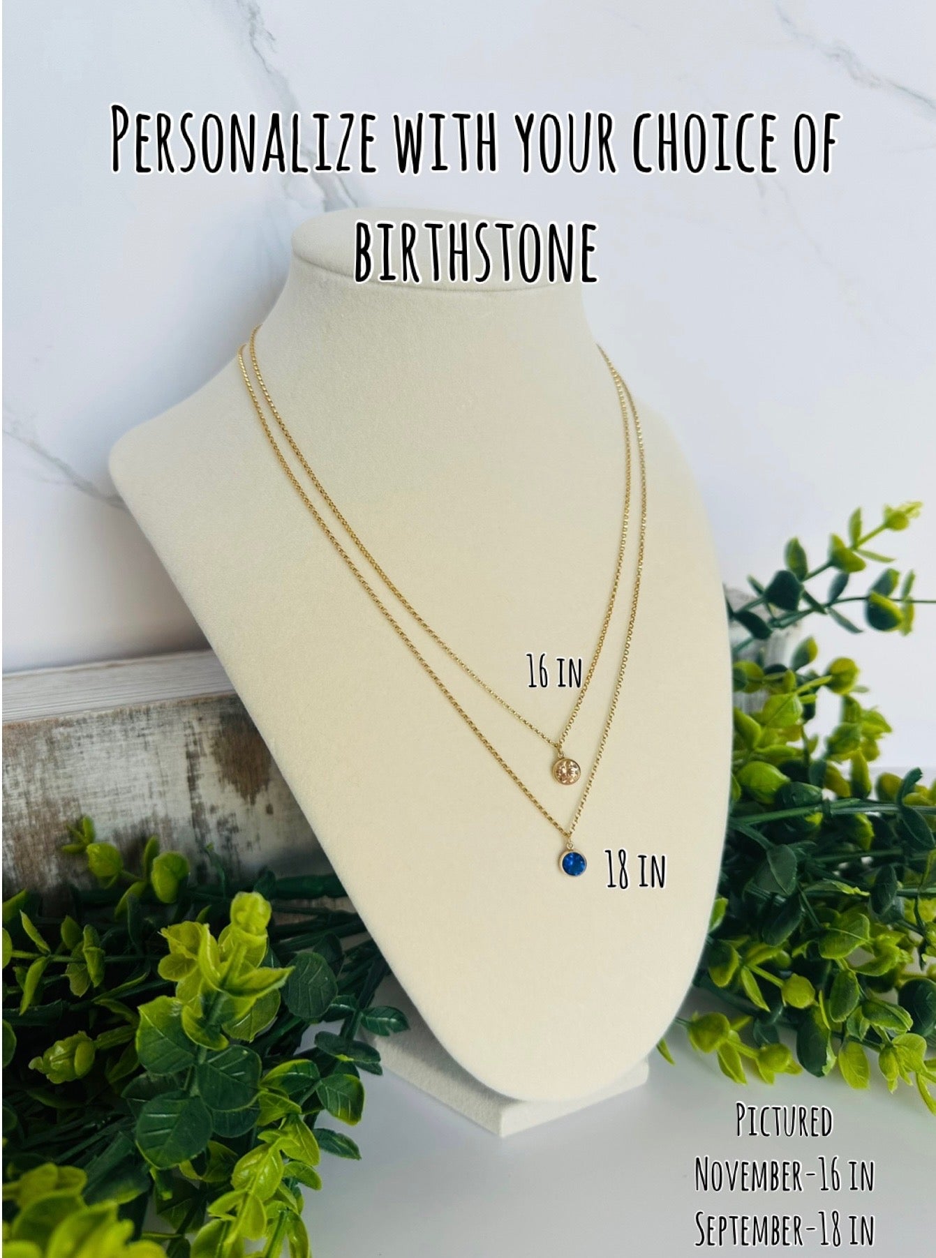 Personalized Birthstone Chain Necklace, Multiple Metals