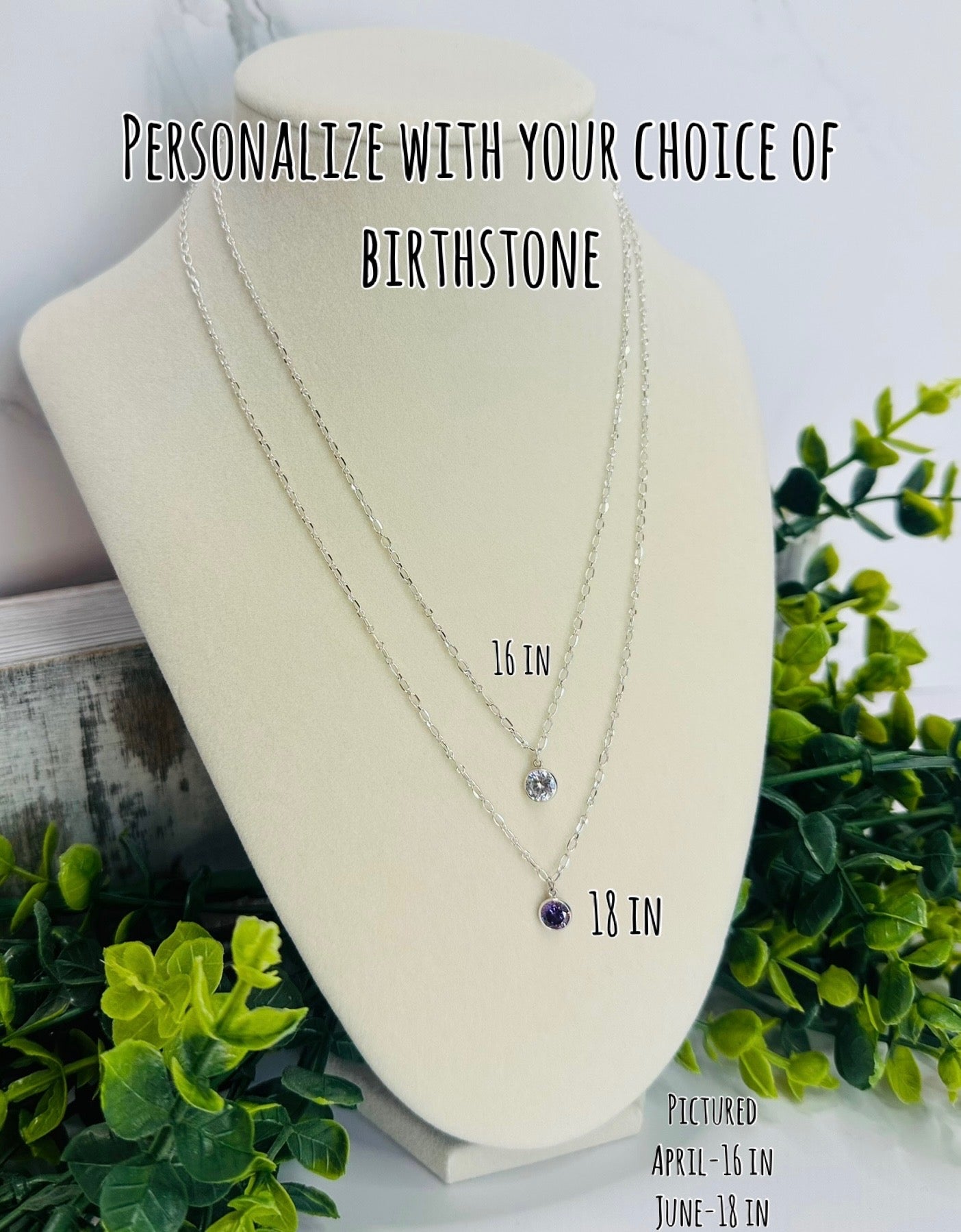 Personalized Birthstone Chain Necklace, Multiple Metals