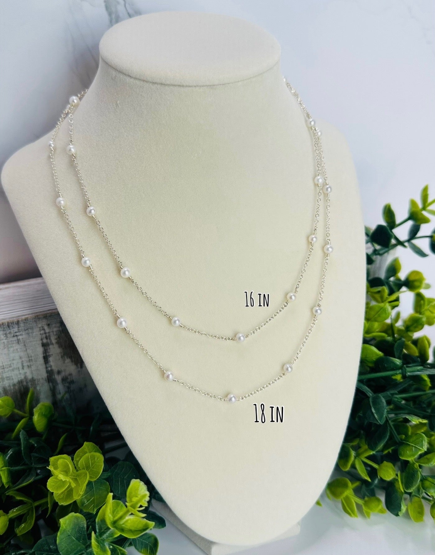 Multiple Pearl String Chain Necklace, Multiple Metals