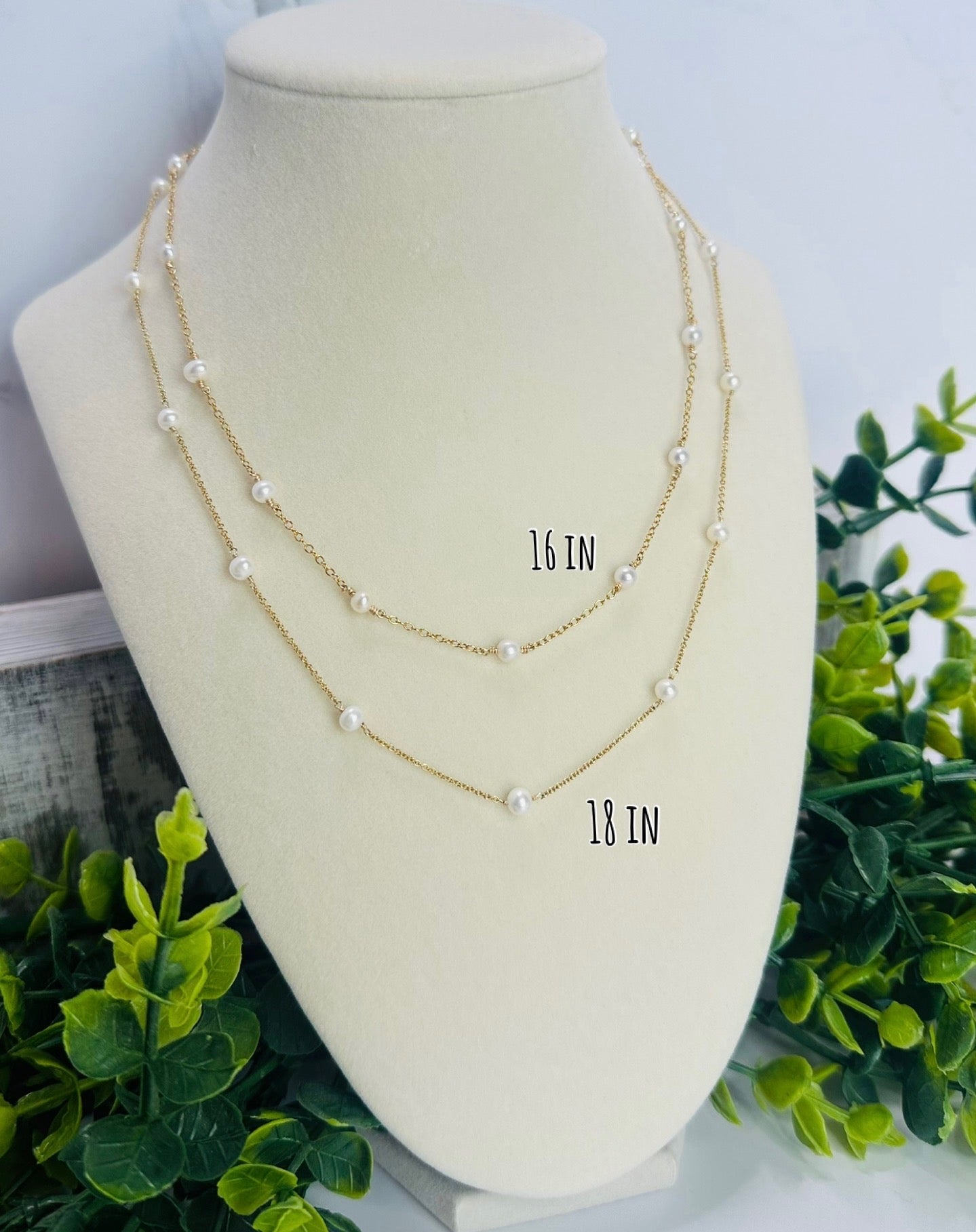 Multiple Pearl String Chain Necklace, Multiple Metals